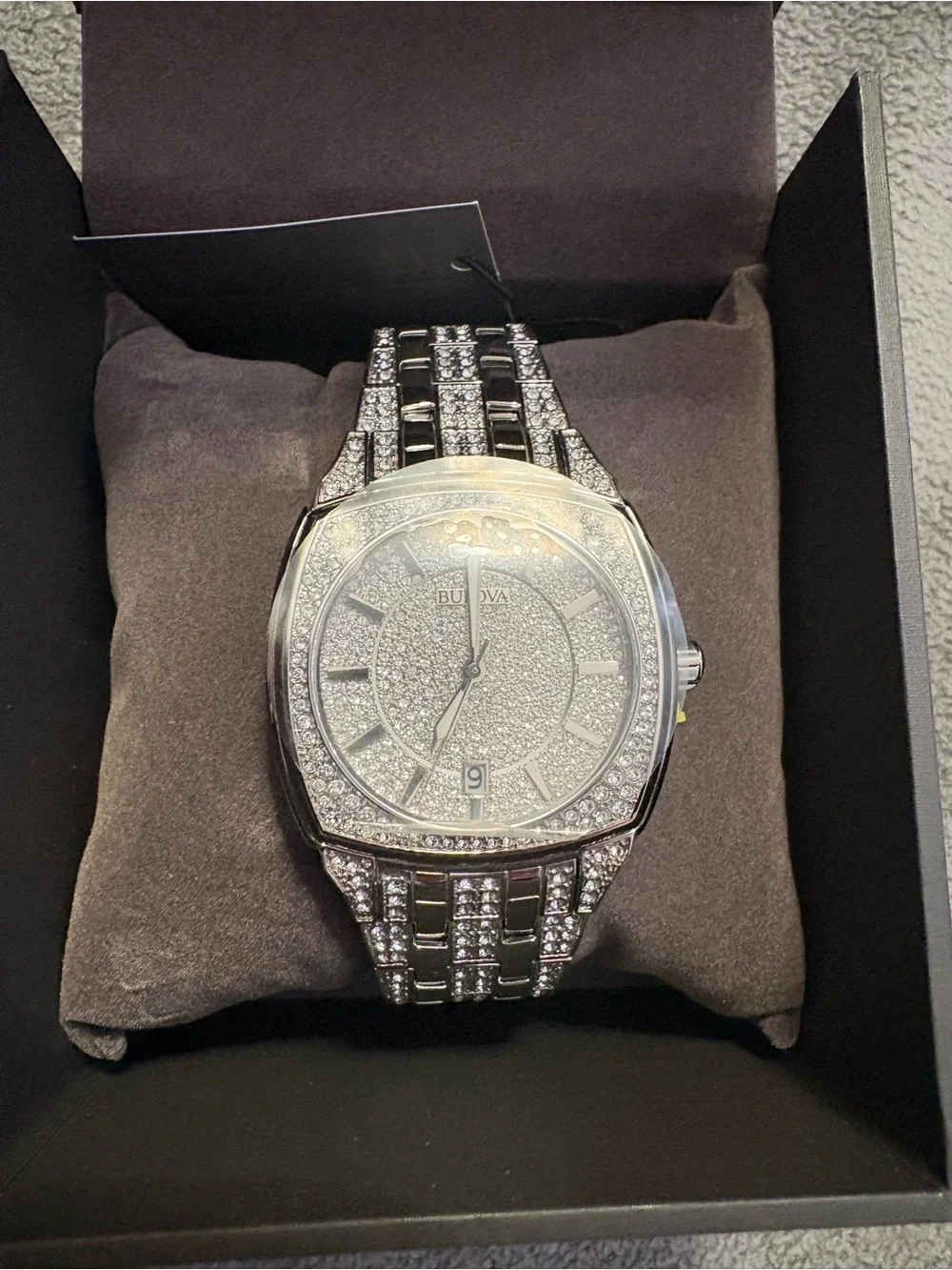 Bulova Silver Men's Pavé Crystal Bracelet Watch